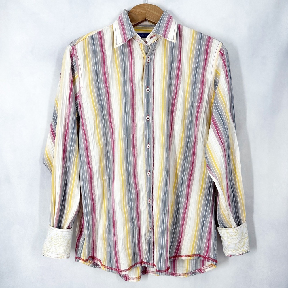 Georg Roth Cotton Long Sleeve Striped Multicolor Button Down Shirt Mens Medium